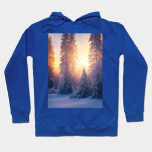 winter sunrise in the fir forest Hoodie